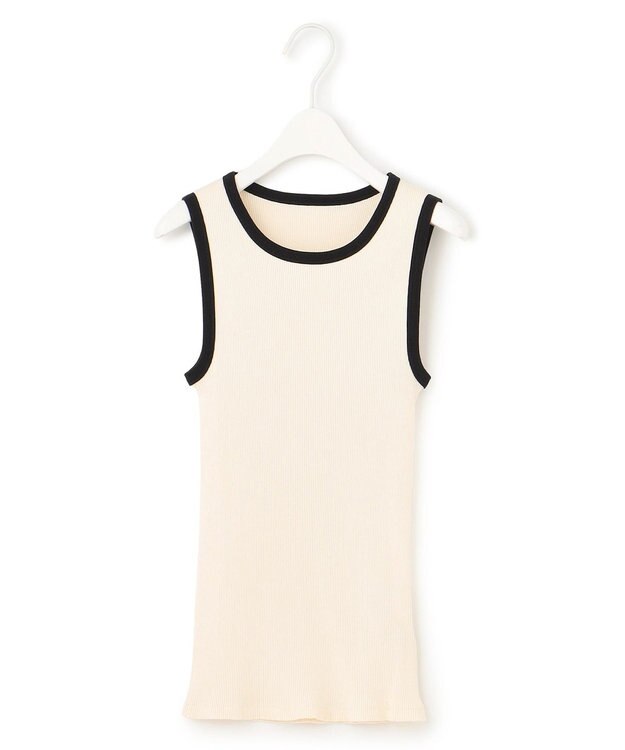 ICB 【洗える】オーガニックリブタンク カットソー オフホワイト×ブラック系