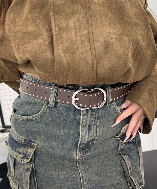 WEGO Lダブルリングスタッズベルト ブラウン