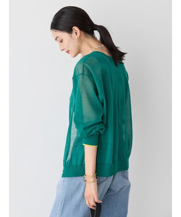 AMERICAN HOLIC バイカラーシアーニットカーディガン Green