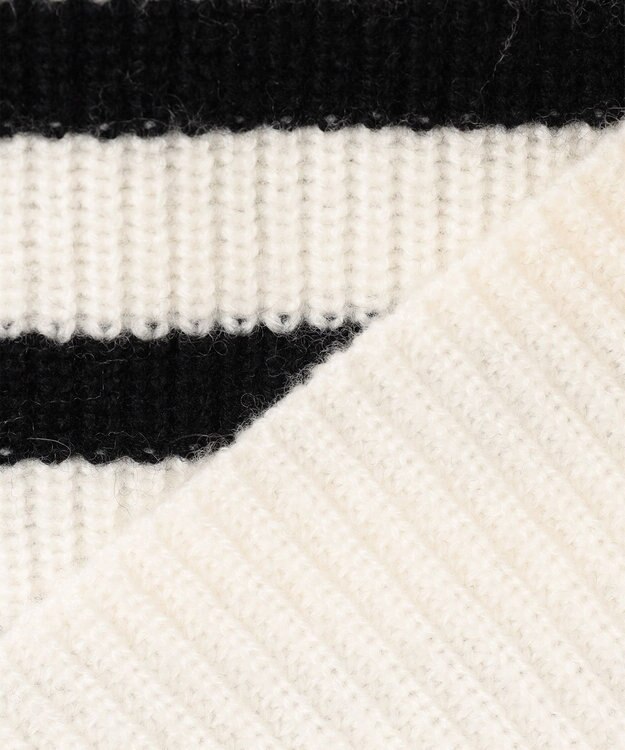23区 S 【洗える】ウールカシミヤ パネルボーダー ニット オフホワイトxブラックボーダー