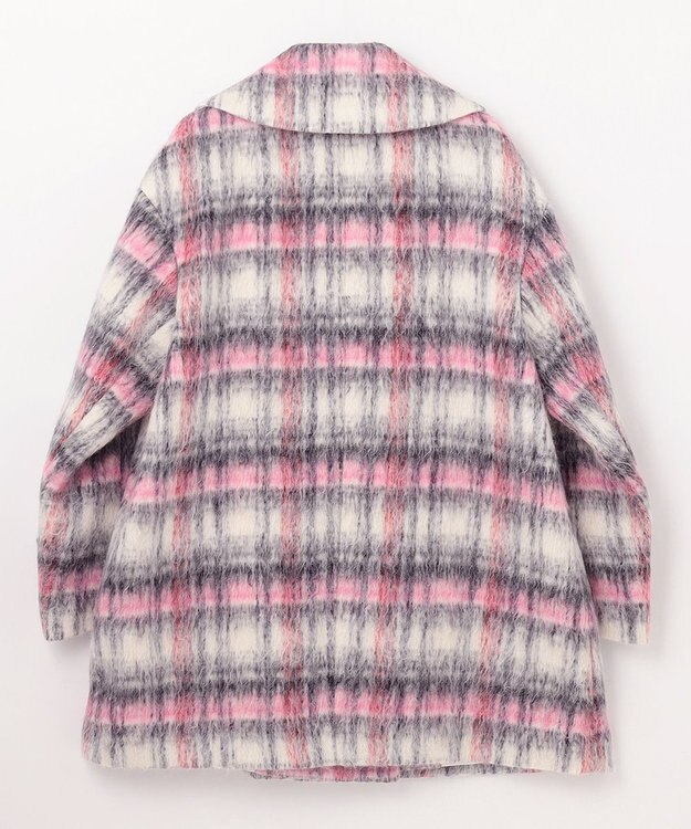 GRACE CONTINENTAL シャギーチェックピーコート ピンク