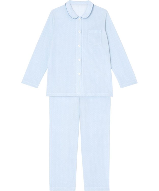 Wing パジャマ 長袖 長ズボン さらさらとした肌ざわり 接結天竺素材(肌側) すっきりとしたシルエット シャツタイプ  レディース EP5064 ウイング／ワコール ブルー