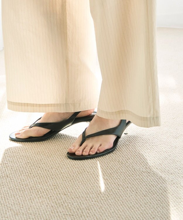 UNFILO L シアーワイドパンツ ベージュストライプ