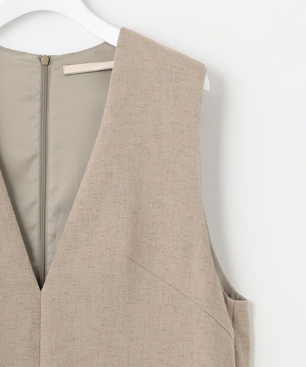 自由区 【XSサイズ～/洗える】ライトブッチャーVネック ジャンパースカート ベージュ系