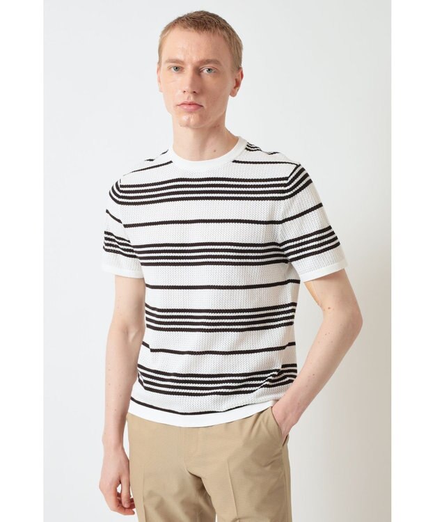 DAKS ポインテールストライプニットTシャツ ブラック