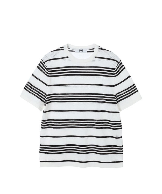 DAKS ポインテールストライプニットTシャツ ブラック