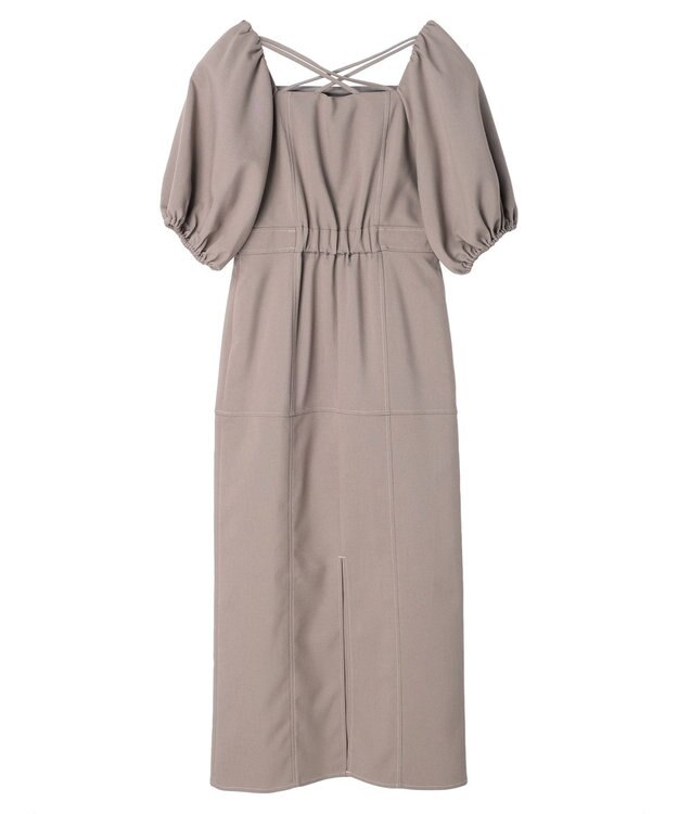 earth music&ecology 配色ステッチパフスリーブワンピース Black