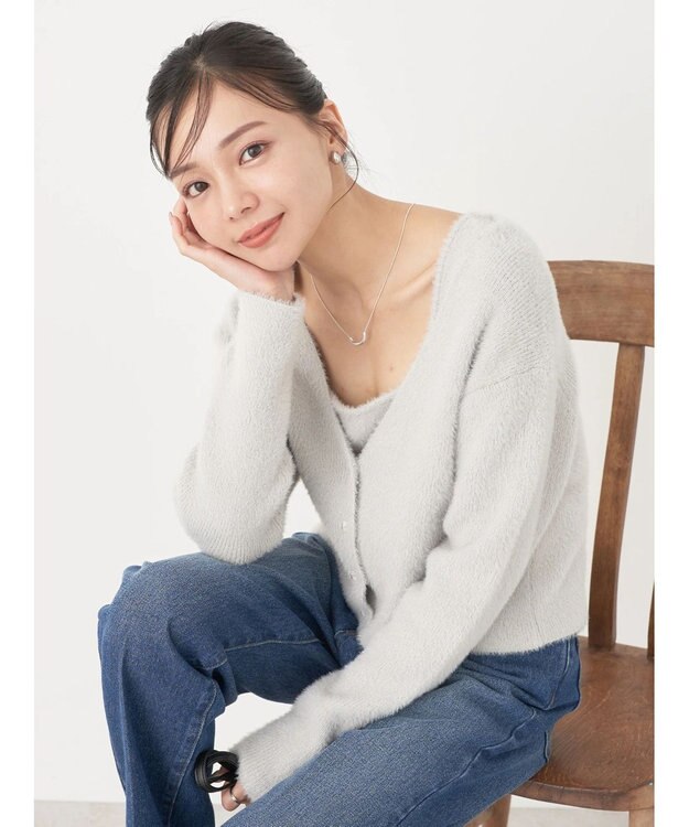 earth music&ecology ＳＥＴ２点ラメフェザーカーディガン＋インナー Light Gray