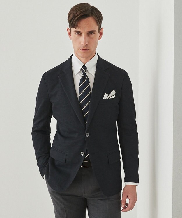 GOTAIRIKU 2年連続売上NO1【吸水速乾/ウォッシャブル/ストレッチ】ノルマンディーリネン カーディガンジャケット(25年モデル) ネイビー(NEW/フラップポケット)