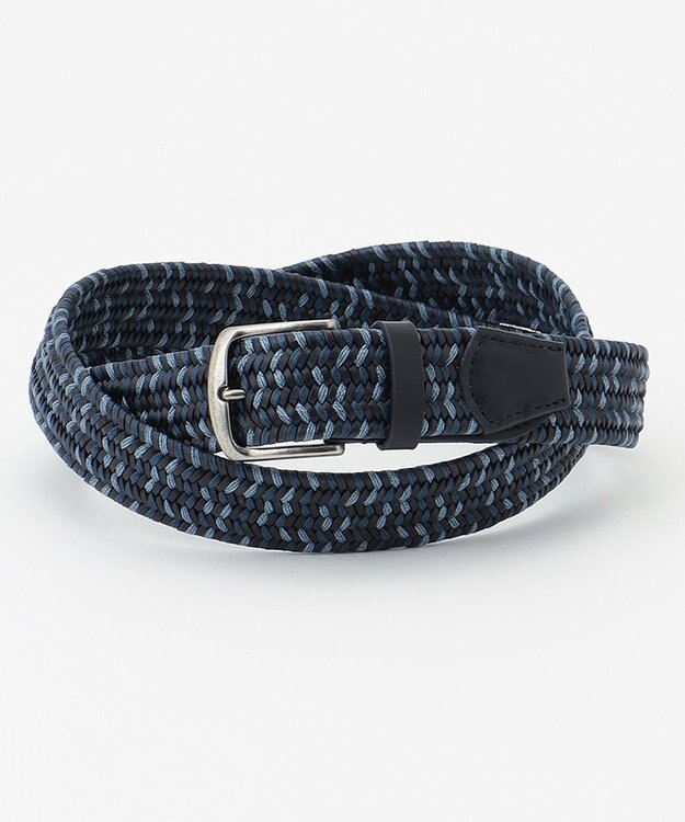 JOSEPH ABBOUD 【キングサイズ・伸びる】ダブルメランジレザーメッシュ ベルト ネイビー系