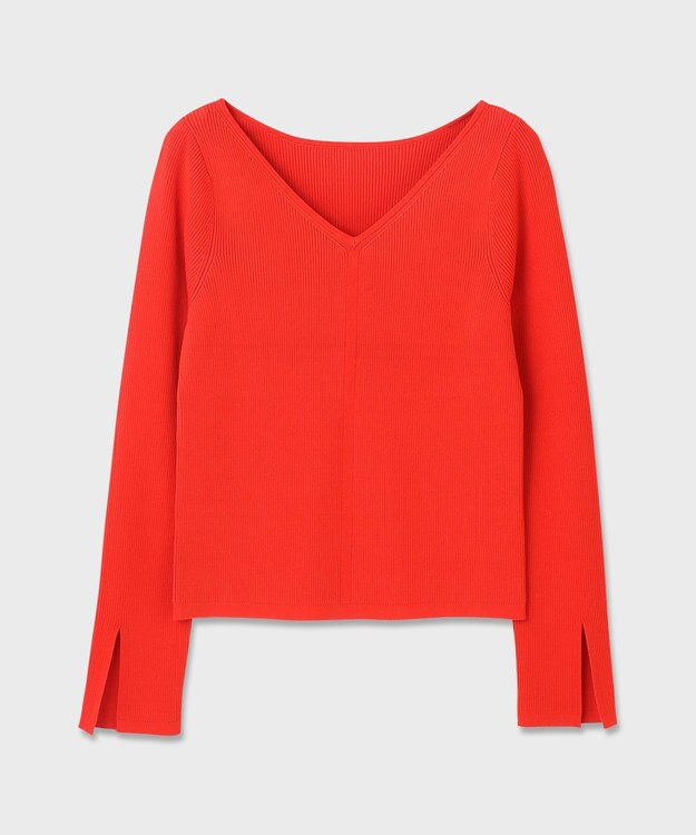 GRACE CONTINENTAL リブVネックニットトップ レッド