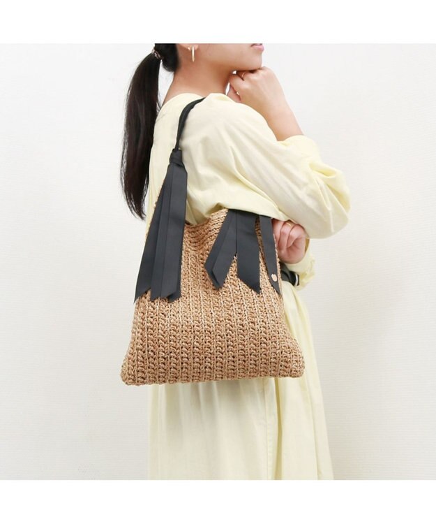 UNBILLION カシュカシュ cachecache / 下がりグログラン柄編みトートバッグ ブラック