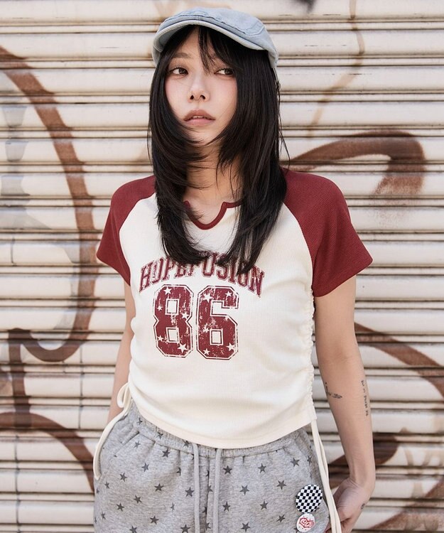 WEGO キーネックサイドレースアップちびT 柄2