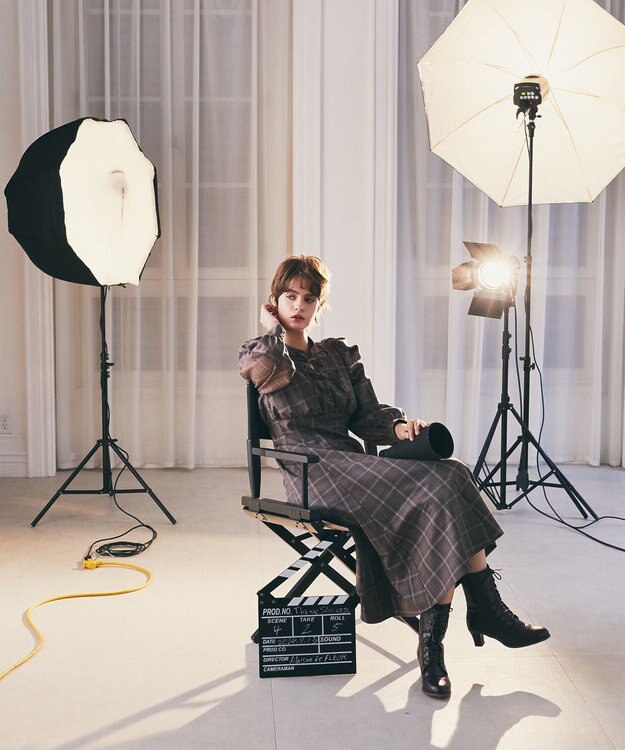 Maison de FLEUR 聡明な淑女のチェックワンピース Gray