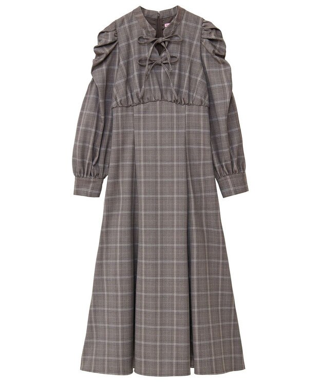 Maison de FLEUR 聡明な淑女のチェックワンピース Brown