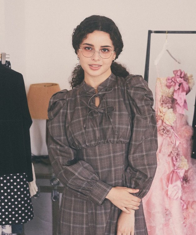 Maison de FLEUR 聡明な淑女のチェックワンピース Brown