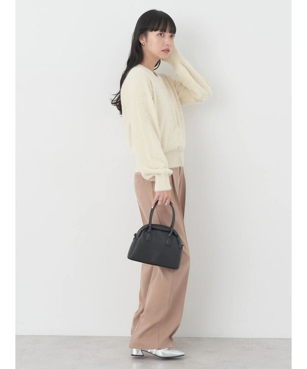 earth music&ecology ミニシャギーパールボタンカーディガン Ivory