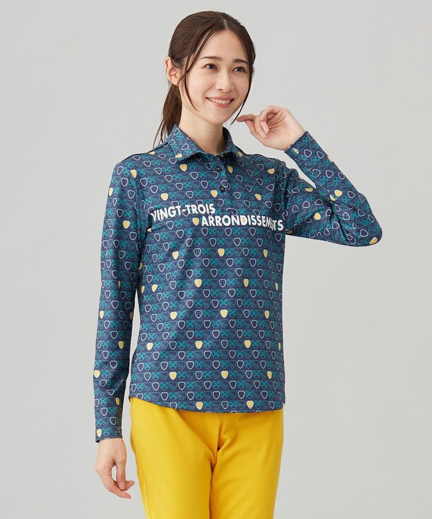 23区GOLF 【WOMEN】【UVカット】エンブレム柄ポロシャツ ネイビー系5