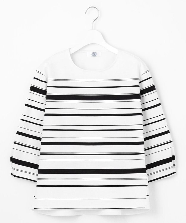 J.PRESS LADIES 【洗える】ポンチボーダー カットソー ホワイト×ブラック系1