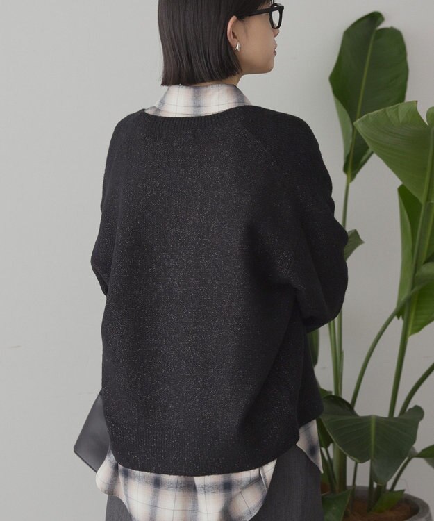 AMERICAN HOLIC Vネックラメニットカーディガン Black