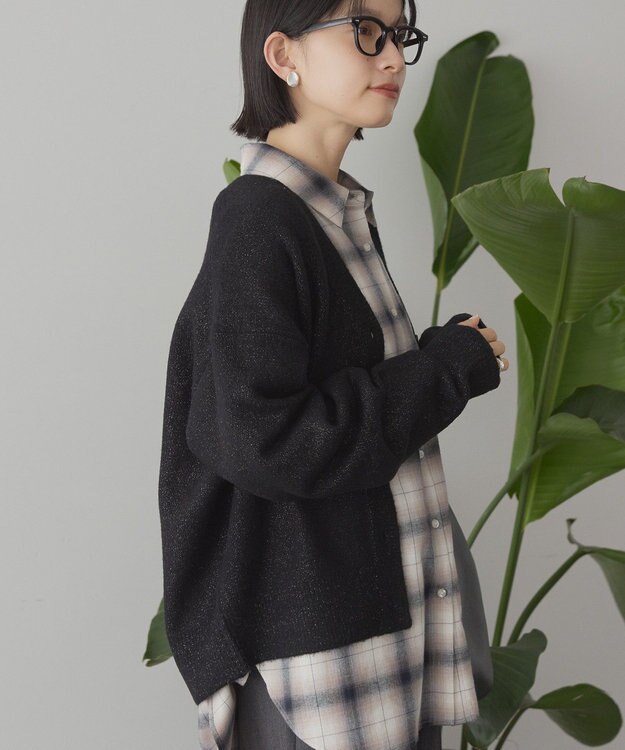 AMERICAN HOLIC Vネックラメニットカーディガン Black