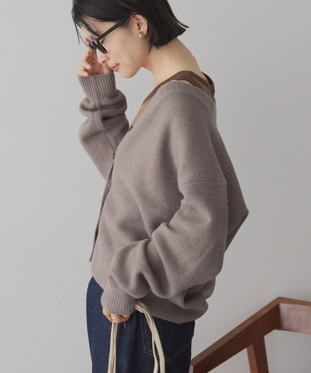 AMERICAN HOLIC Vネックラメニットカーディガン Mocha