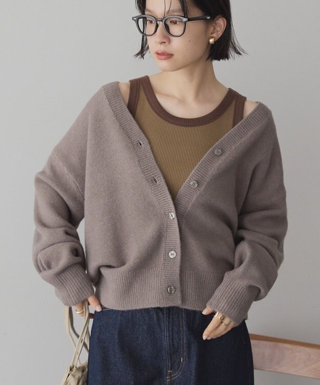 AMERICAN HOLIC Vネックラメニットカーディガン Mocha