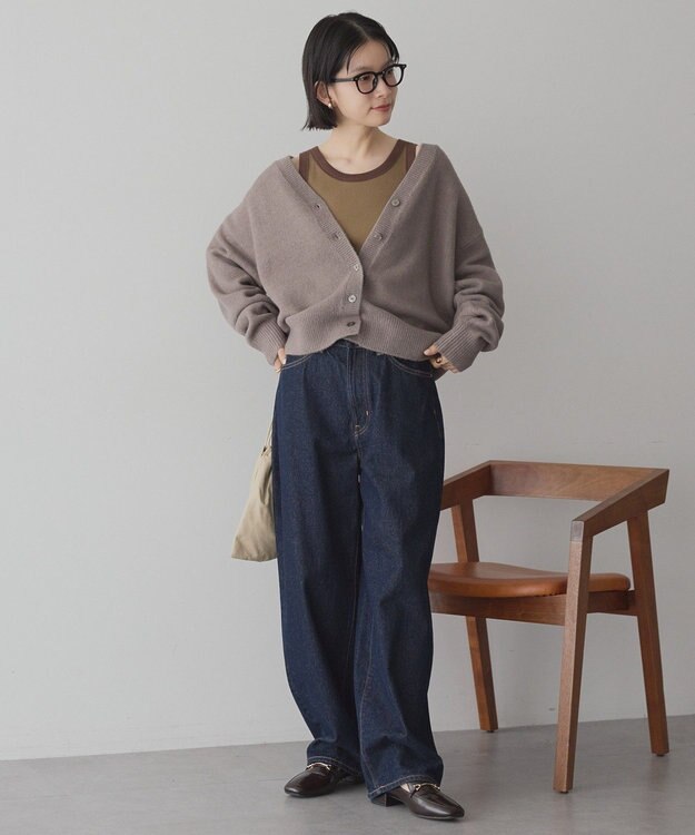 AMERICAN HOLIC Vネックラメニットカーディガン Mocha