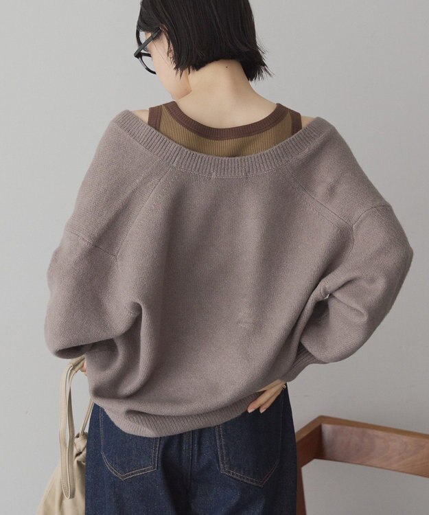 AMERICAN HOLIC Vネックラメニットカーディガン Mocha