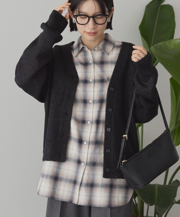 AMERICAN HOLIC Vネックラメニットカーディガン Black