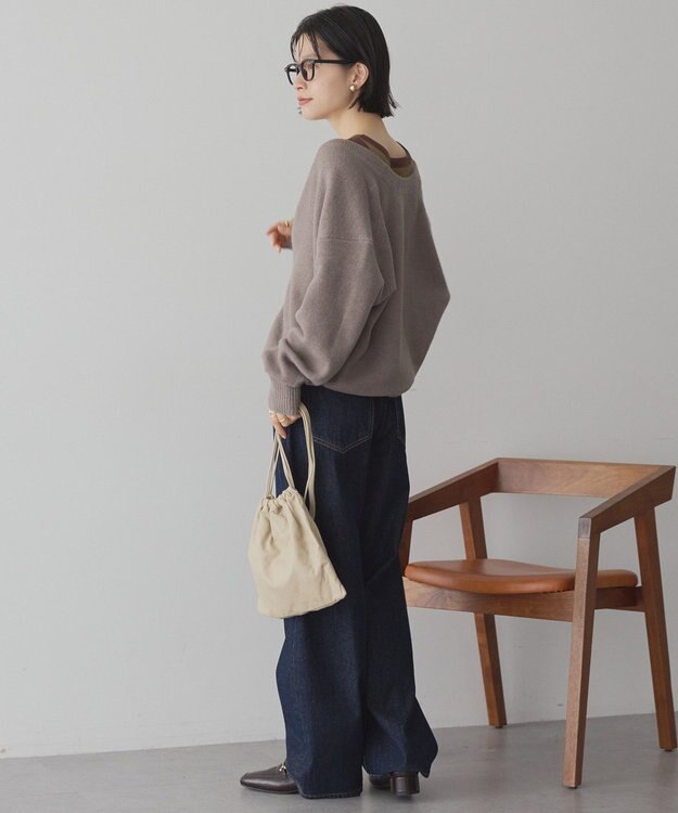 AMERICAN HOLIC Vネックラメニットカーディガン Mocha