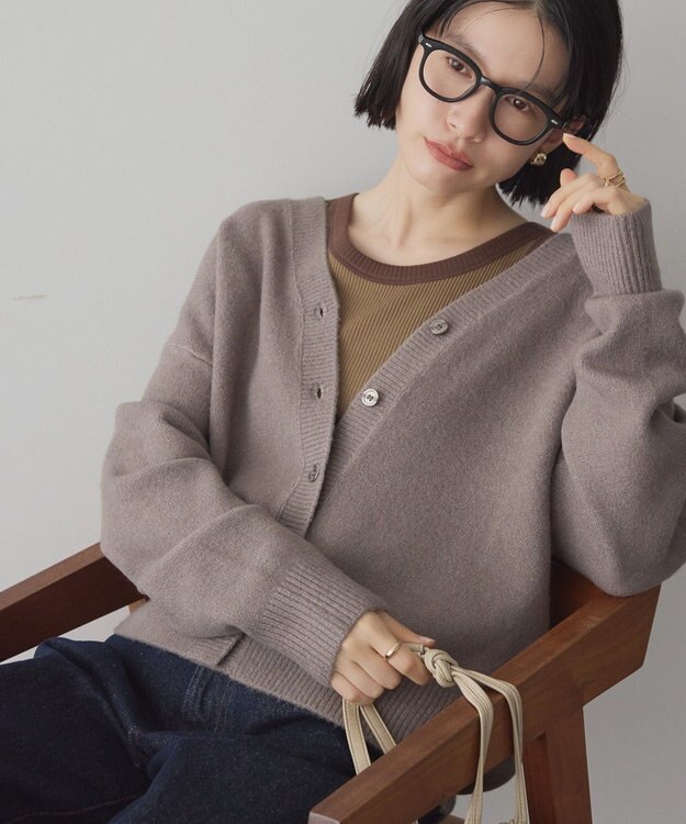 AMERICAN HOLIC Vネックラメニットカーディガン Mocha