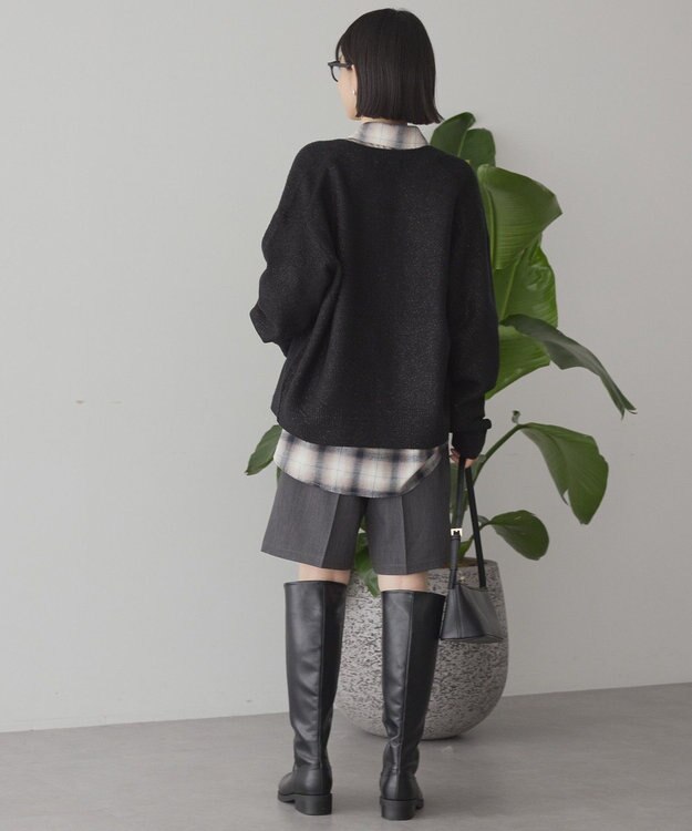 AMERICAN HOLIC Vネックラメニットカーディガン Black