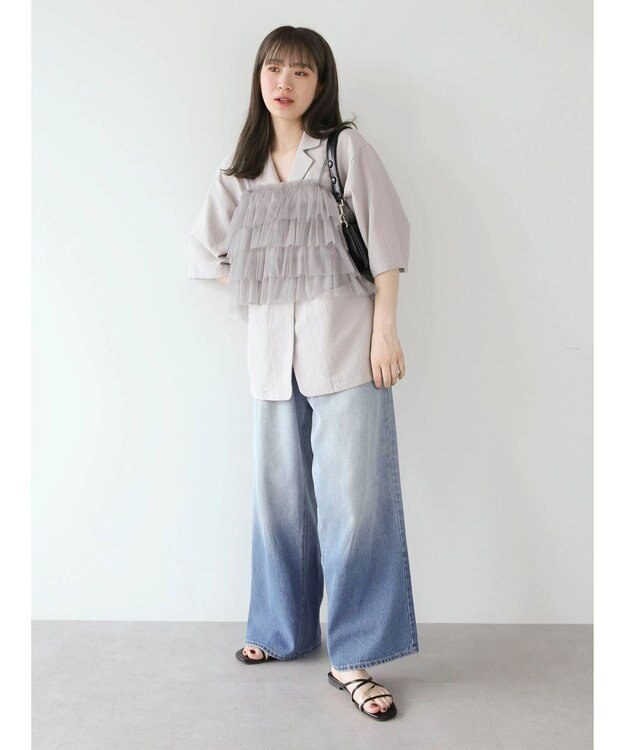 Green Parks ・ＥＬＥＮＣＡＲＥ　ＤＵＥ　２ｗａｙラメチュールフリルキャミ Charcoal Gray