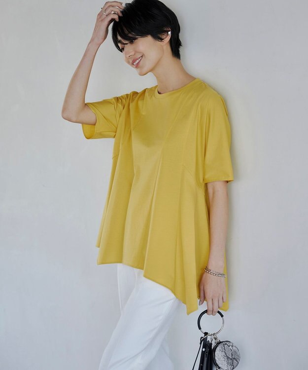 ICB 【洗える】ブラウスライクジャージー ハンカチーフヘムカットソー デイジー系