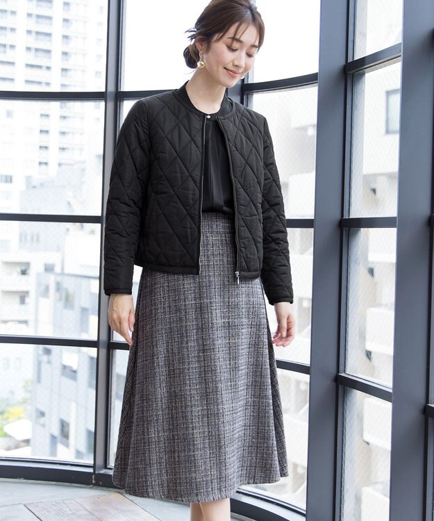 Tiaclasse 【洗える】大人華やかなツイードフレアスカート チャコールグレー