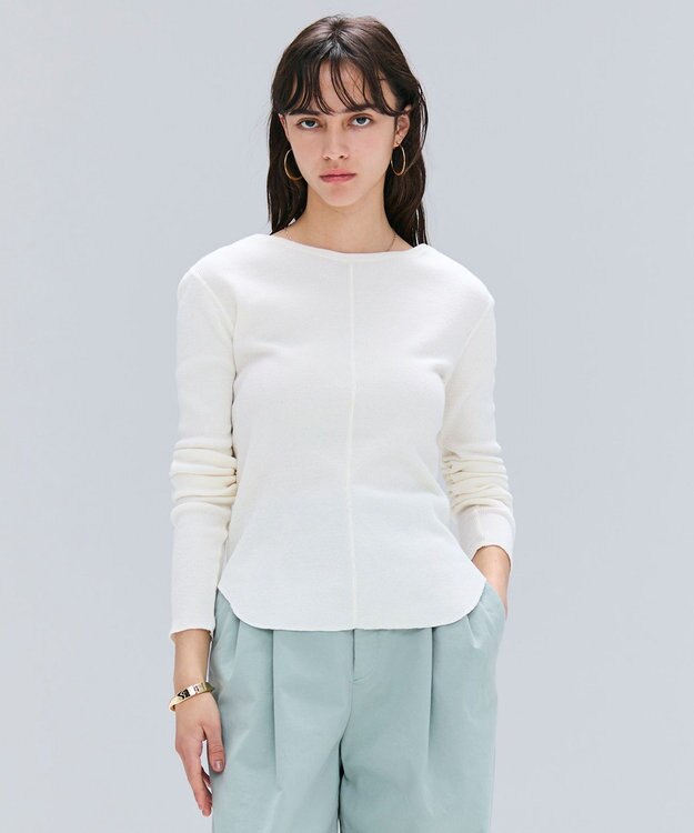 BEIGE， 【洗える】GLOBE / コットンリブ前後2WAYカットソー Ecru