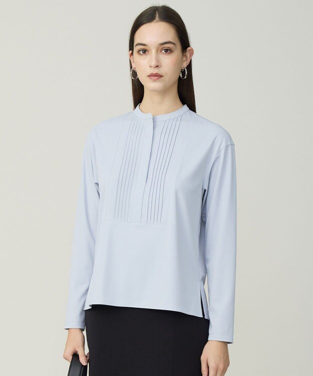 ICB L イージージョーゼット ピンタックカットソー サックスグレー