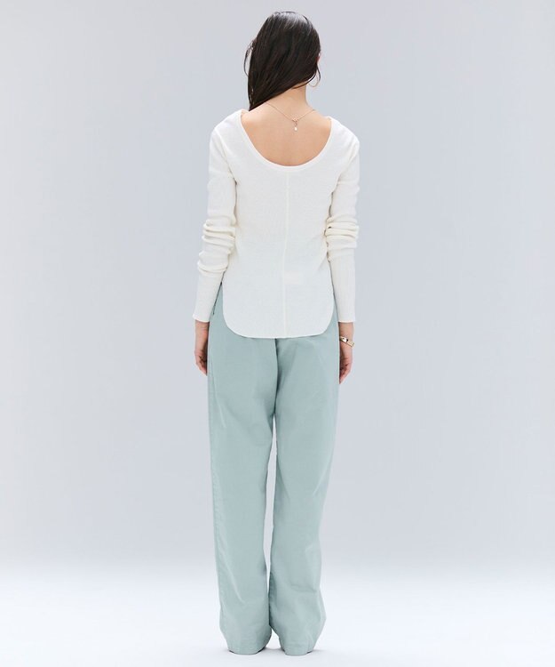 BEIGE， 【洗える】GLOBE / コットンリブ前後2WAYカットソー Ecru