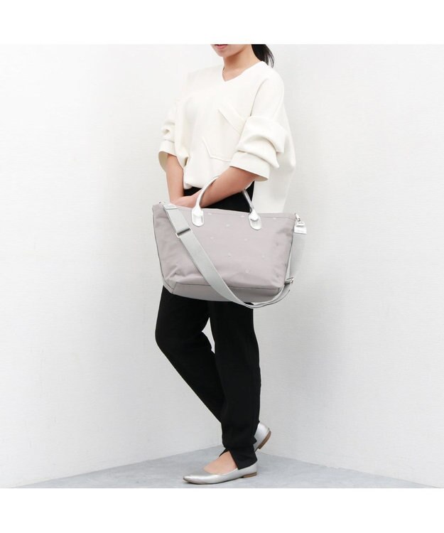 UNBILLION ペルケ perche / ナイロンドット刺繍2wayトート ライトグレー