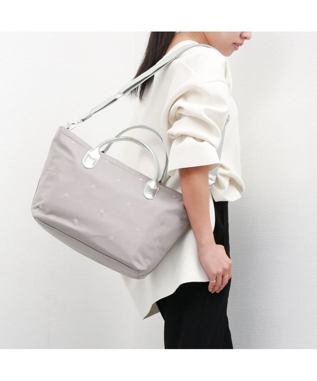 UNBILLION ペルケ perche / ナイロンドット刺繍2wayトート ライトグレー