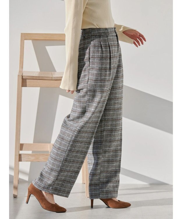 AMERICAN HOLIC ツイードタックワイドパンツ Glen Check