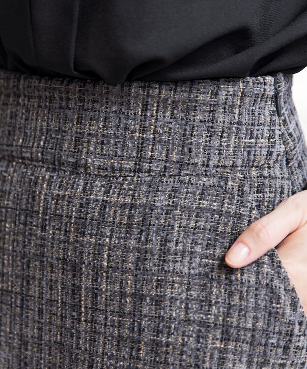 Tiaclasse 【洗える】大人華やかなツイードフレアスカート チャコールグレー