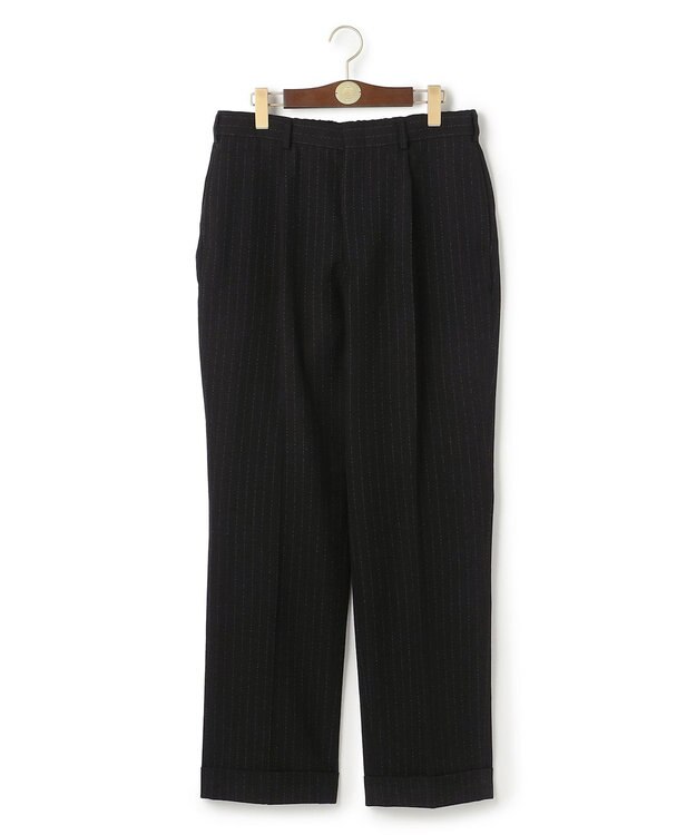 J.PRESS MEN 【J.PRESS ORIGINALS】Wool Silk Angola Chalk Stripes Spindle 1Tuck Piped Stem Slacks / Japan Made ブラック系1