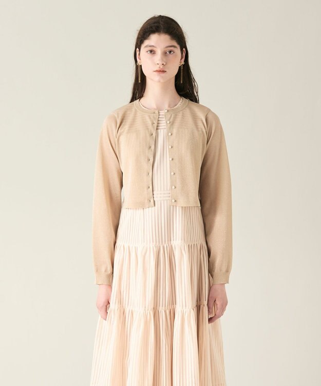 GRACE CONTINENTAL ラメシアーショートニットカーディガン ゴールド