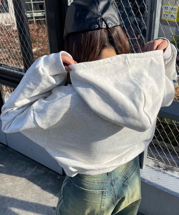 WEGO ガールプリントプルパーカー 杢グレー