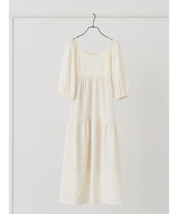 earth music&ecology ２ｗａｙパフスリーブ表面感ワンピース Off White
