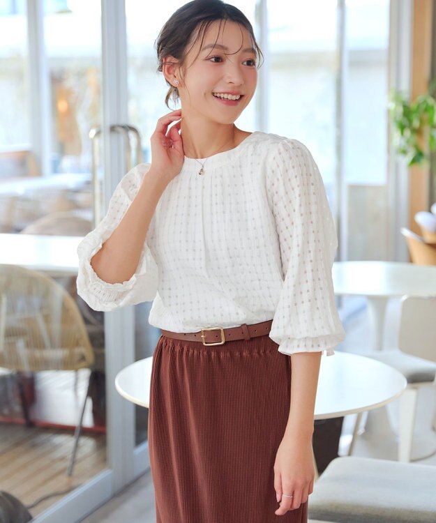 Tiaclasse シアーチェックブラウス オフホワイト