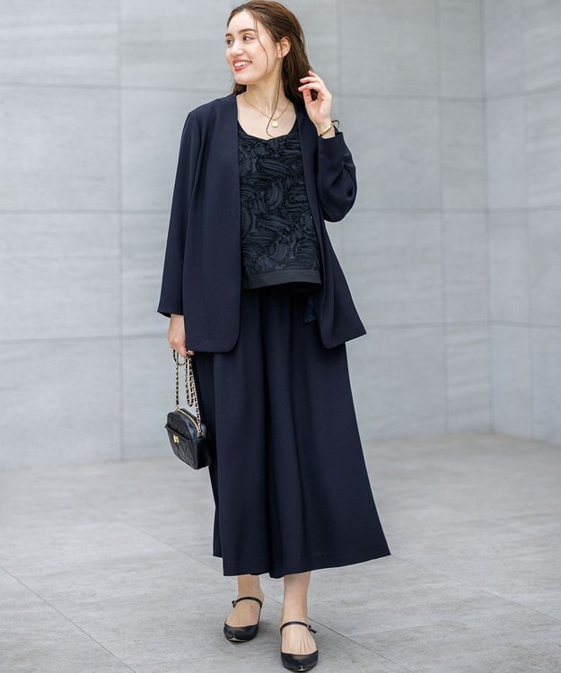 23区 L 【Lサイズ限定/吸水速乾/UVカット/接触冷感/】ストレッチジョーゼット ガウチョパンツ ネイビー系