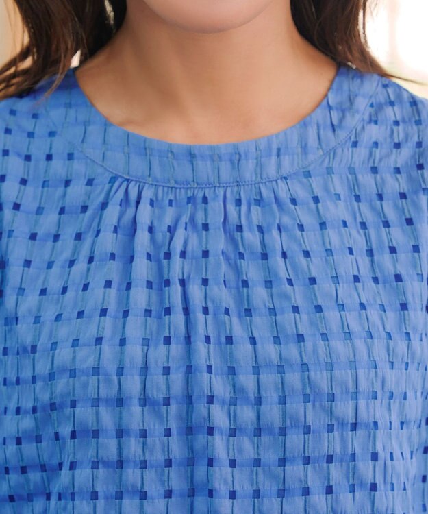 Tiaclasse シアーチェックブラウス ブルー